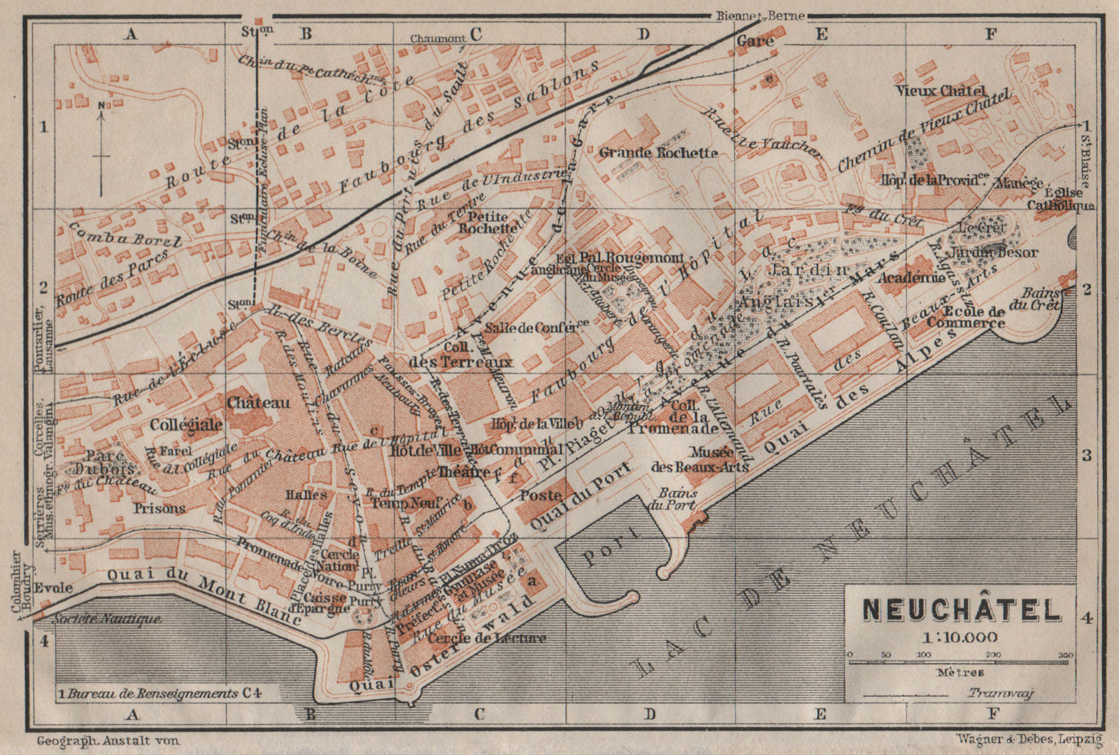 NEUCHÂTEL / NEUENBURG. town city plan. Switzerland Suisse Schweiz 1905 old map